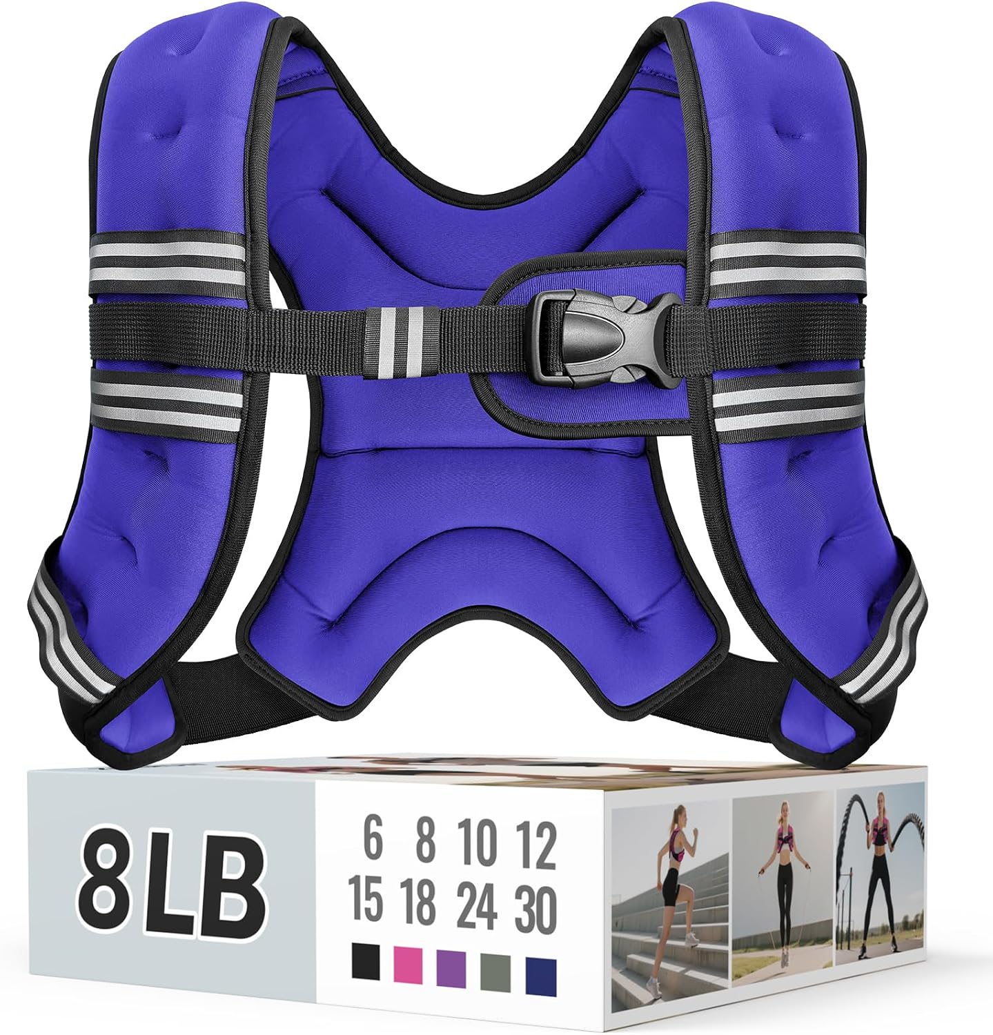 Zeerun Weighted Vest, 6lb/8lb/10lb/12lb/15lb/18lb/20lb/24lb/30lb for Men Women, Reflective Stripe Adjustable Buckle, Comfortable Durable Rucking Vest for Walking Running Strength Training